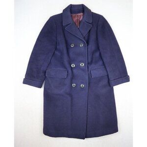 VINTAGE 60s WOMEN'S BLUE WOOL DOUBLE BREASTED OVERCOAT - MAR-DEL - SIZE S